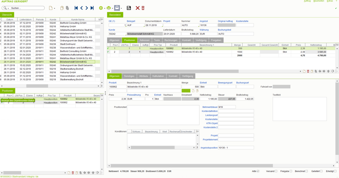 Die Auftragsabwicklung im eGecko Integris ERP Software Komplettpaket