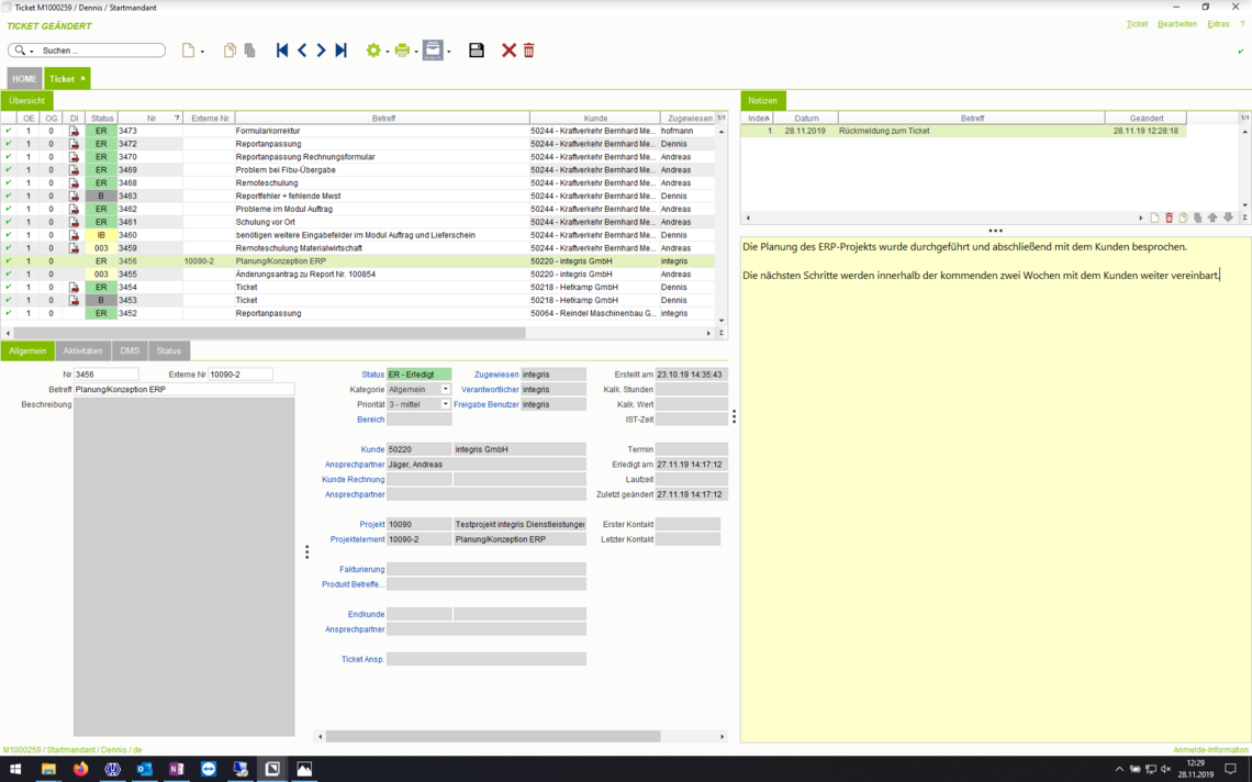 Ticket im CRM verwalten mit dem eGECKO Integris ERP Software Komplettpaket