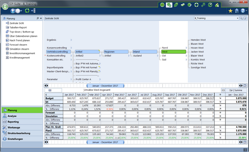 Die Maske des operativen Controlling der Corporate Planner Controlling Software