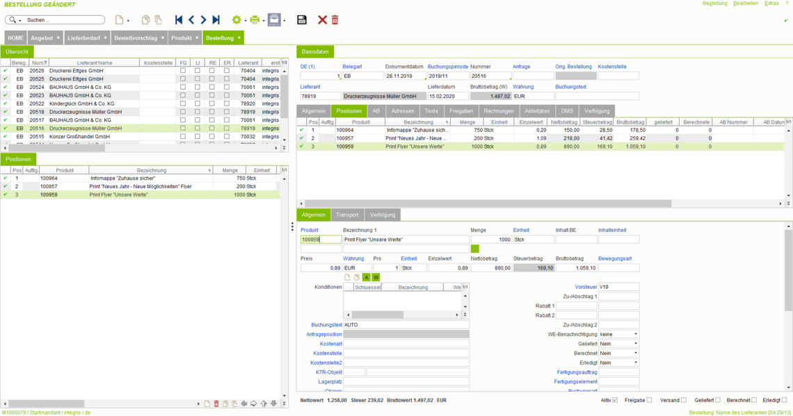 Eine Bestellung aufgeben in der eGECKO Integris ERP - Software Komplettlösung