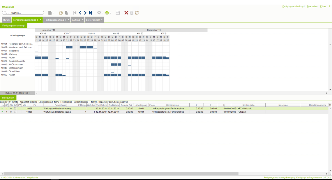 Die Produktionsplanungsmaske mit eGECKO INTEGRIS ERP für eine WfbM