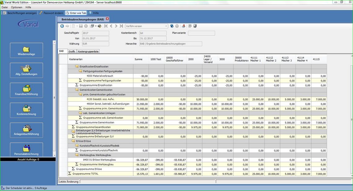 Kostenrechnung Betriebsabrechnungsbogen Varial Finanzwesen-Software