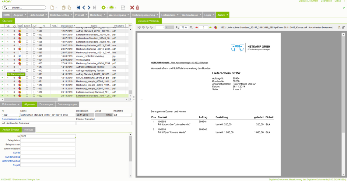 Belegemanagement mit dem Archiv der eGECKO Integris ERP - Software Komplettlösung