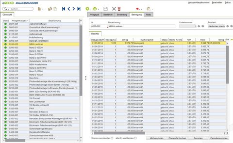 eGecko Finanzwesen-Software Anlagennummern Übersichtsmaske - Hetkamp GmbH