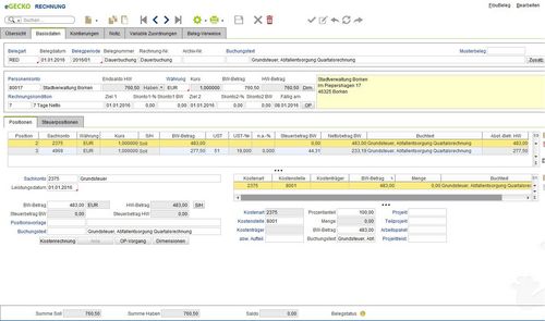 eGecko Finanzbuchhaltung Rechnung Basisdaten Maske- Hetkamp GmbH
