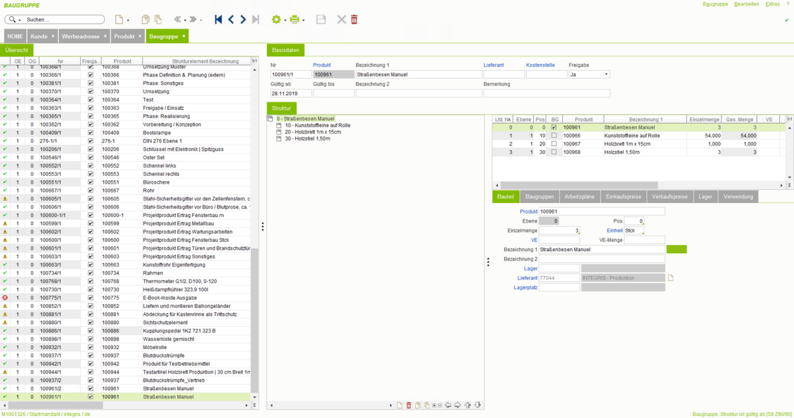 Baugruppen/ Stücklisten im eGECKO Integris ERP Software Komplettpaket