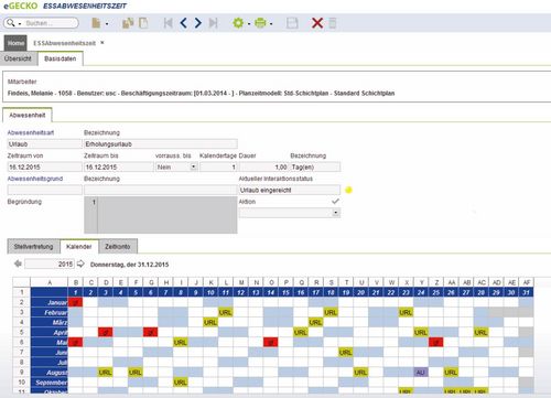 Eine Maske des Moduls Urlaubsverwaltung der eGECKO Personalzeiterfassung 